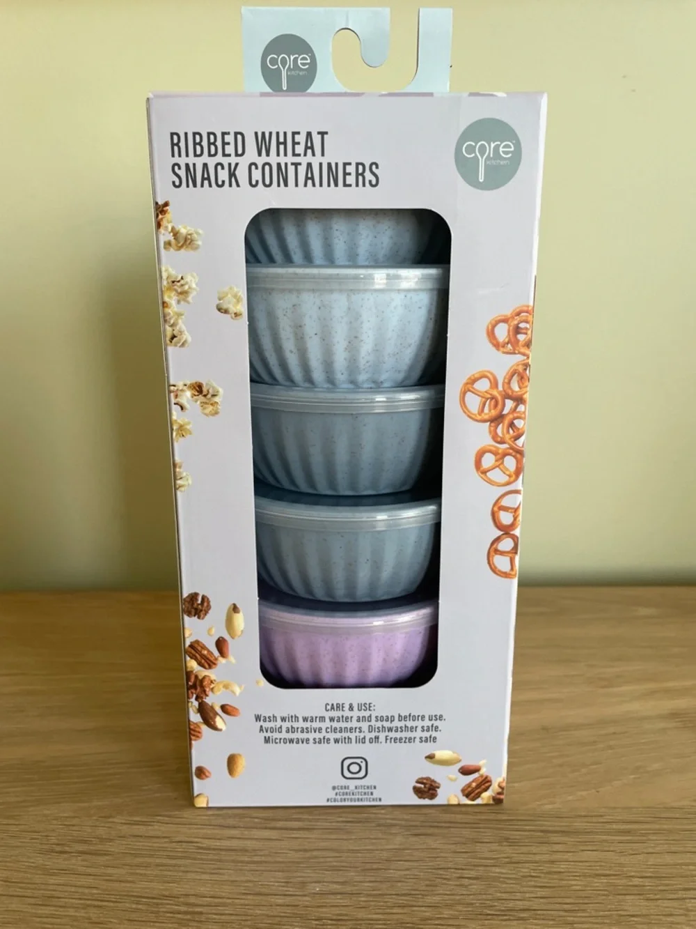 CORE KITCHEN RIBBED WHEAT SNACK CONTAINERS 6 Piece Set (8 oz / 240ml) New in Box
